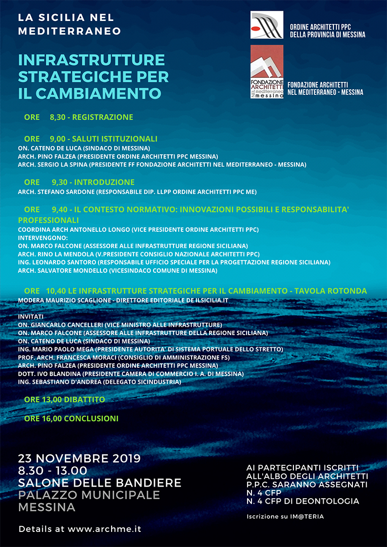 “La Sicilia nel Mediterraneo-Infrastrutture strategiche per il cambiamento”, sabato 23 a Palazzo Zanca