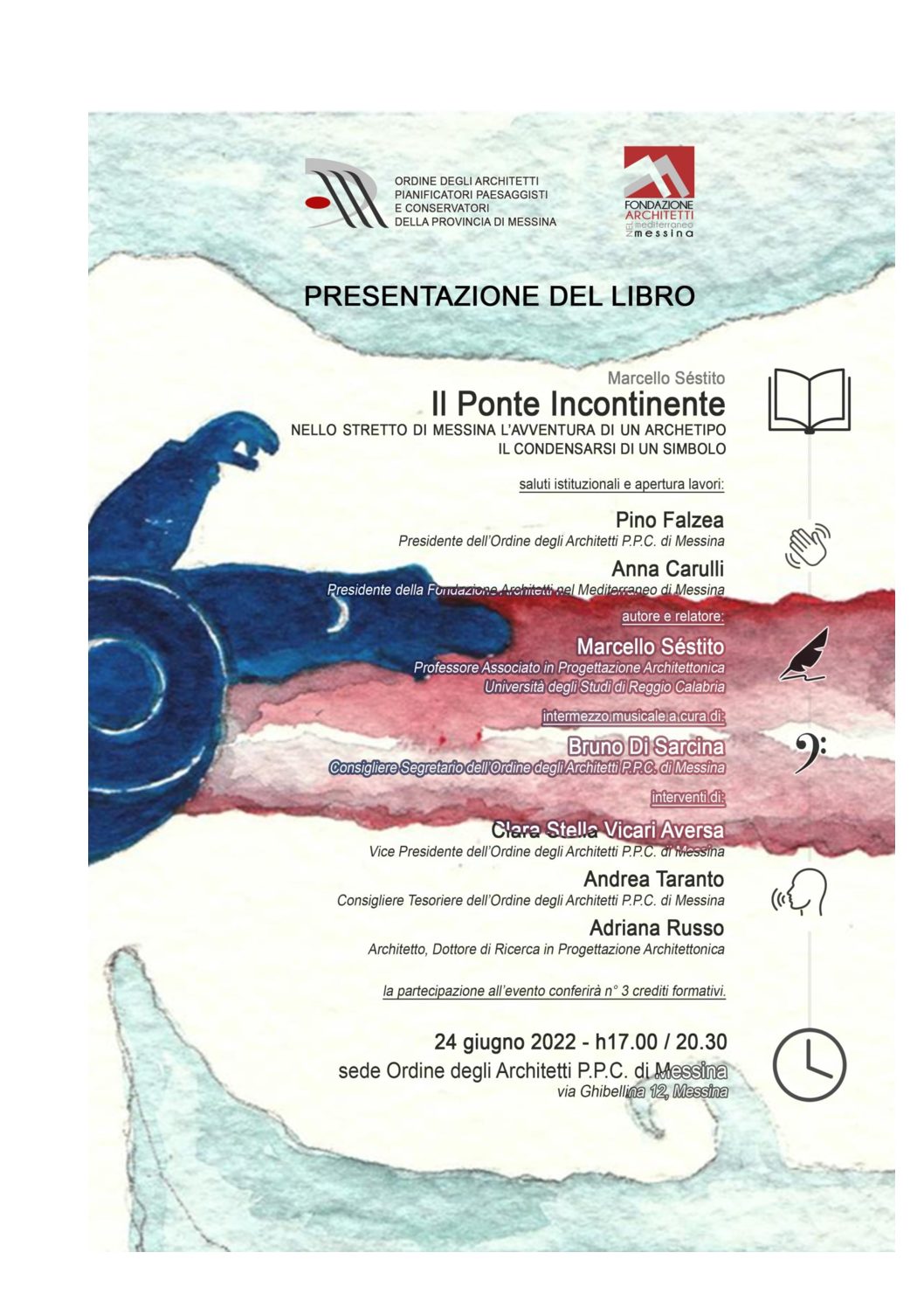 24 giugno alla sede dell’Ordine presentazione del libro”Il Ponte Incontinente nello stretto di Messina l’avventura di un archetipo, il condensarsi di un simbolo”